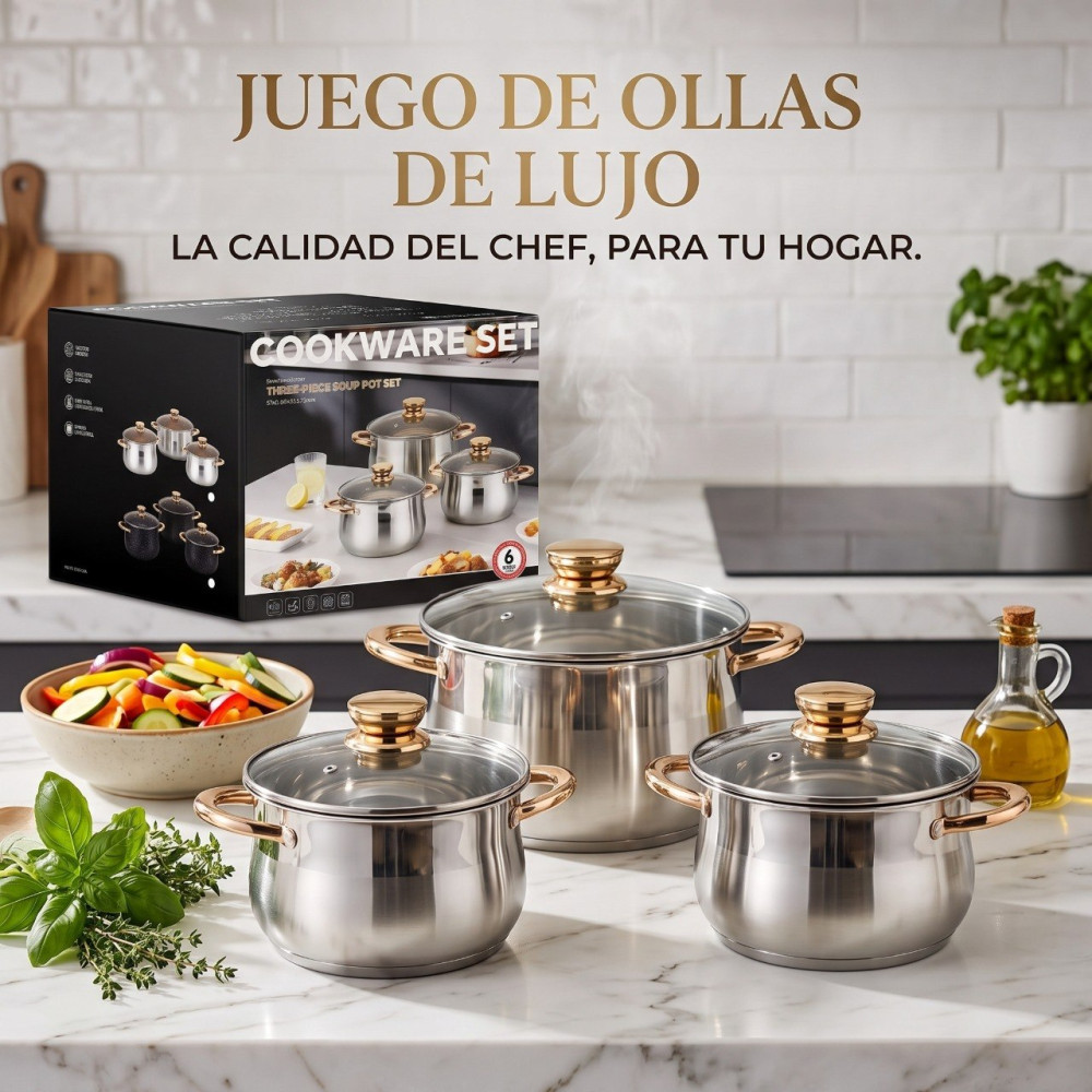 JUEGO DE 3 OLLAS DORADO