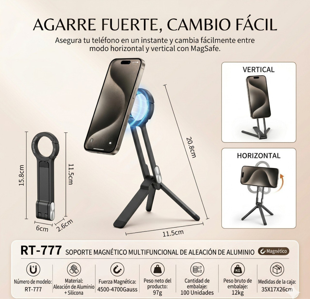 Soporte de uso múltiple, magnético, portátil y plegable