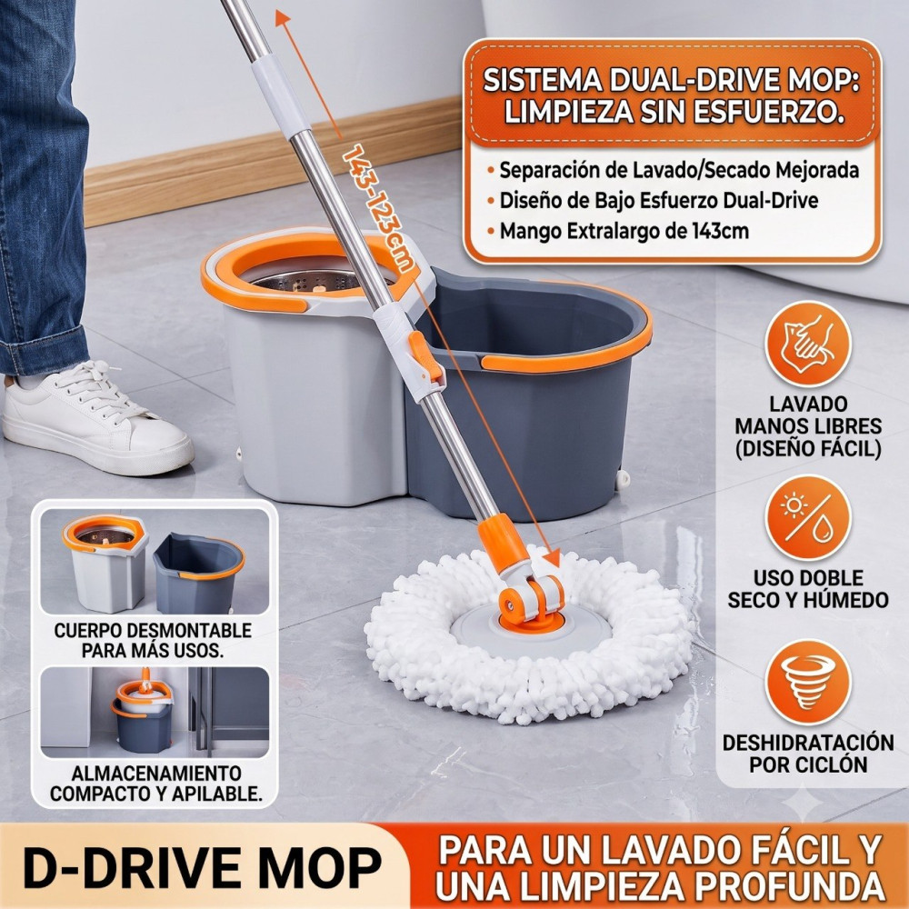Juego de Mopa Giratoria de Acero Inoxidable con Doble Cubo
